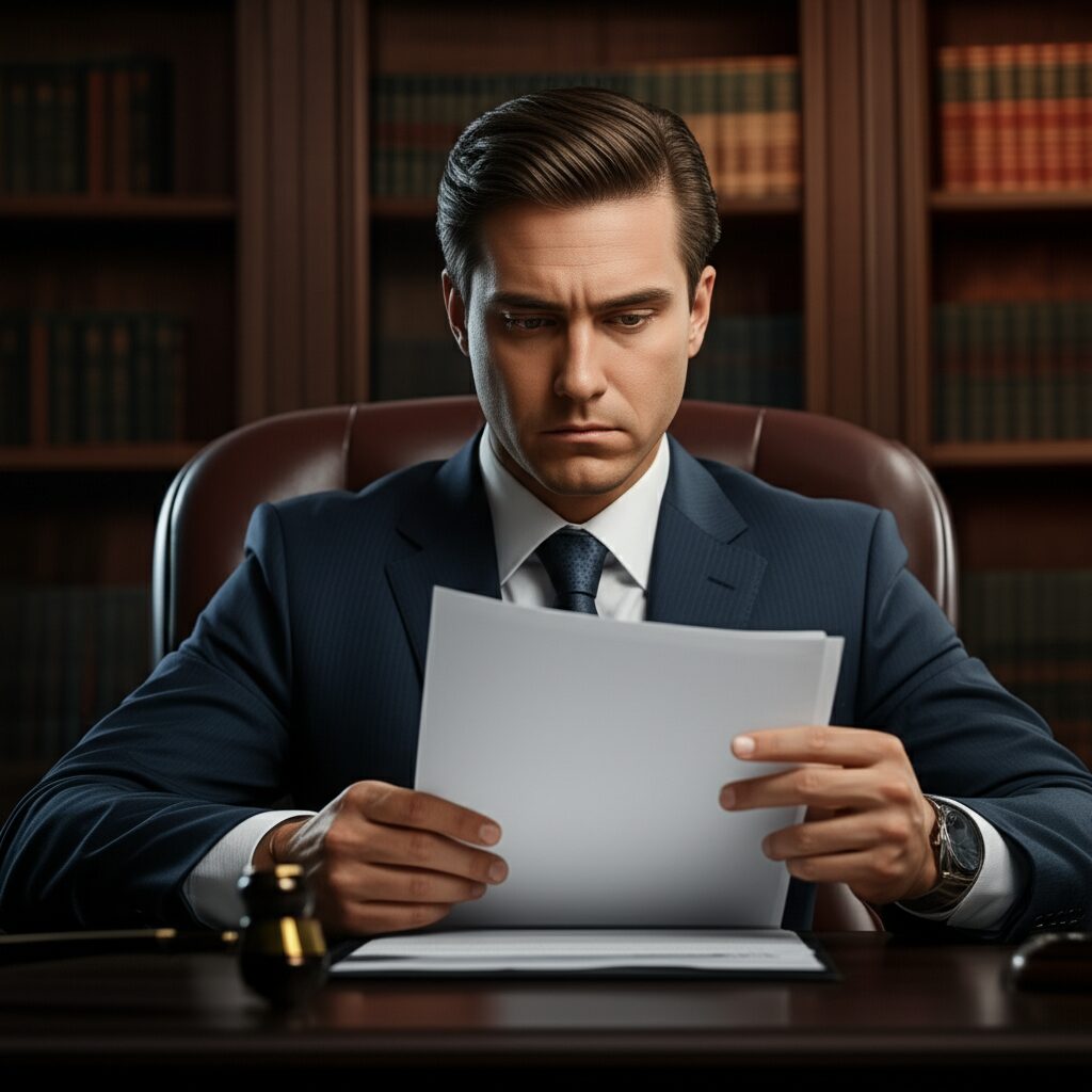 法的書類を慎重に確認するエグゼクティブ