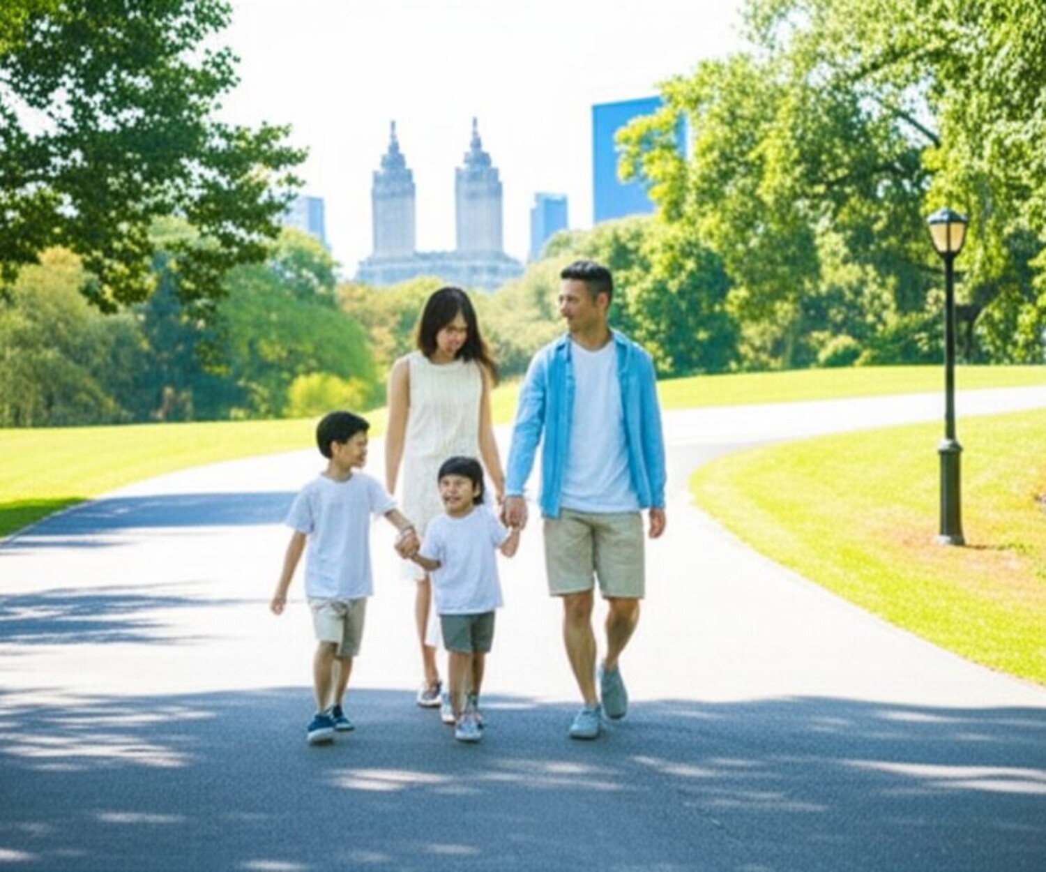 セントラルパーク近くを歩く日本人ファミリー