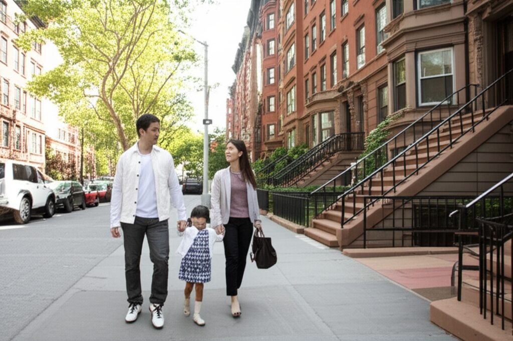 アッパーイーストサイドを歩く日本人ファミリー