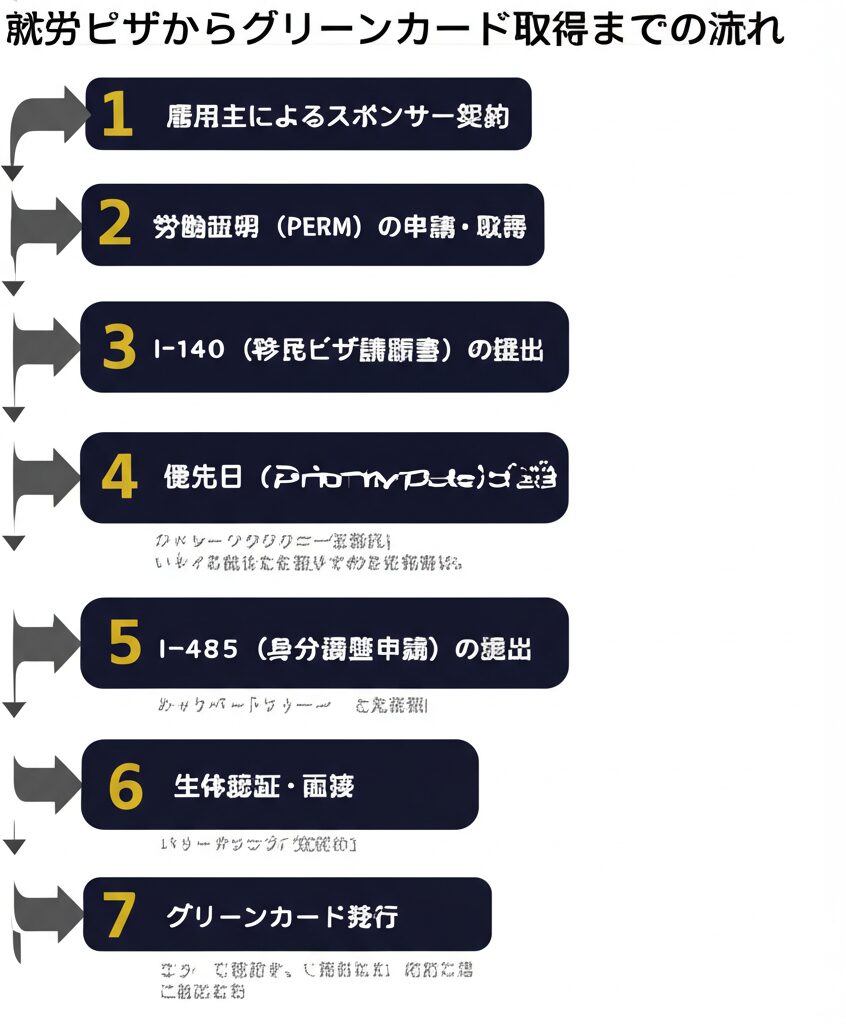 就労ビザからグリーンカード取得までの流れ(フロー図)