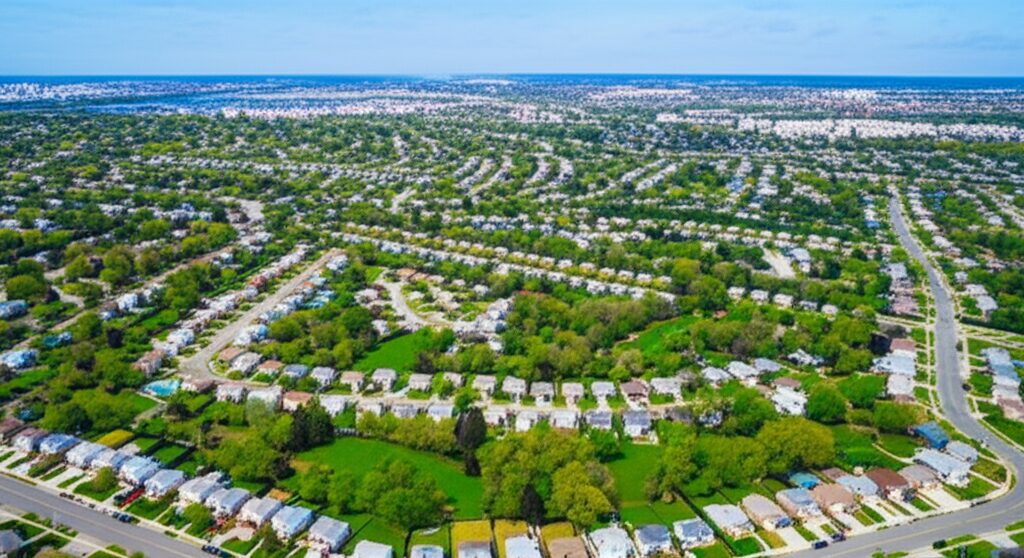 ロングアイランドの住宅街の空撮