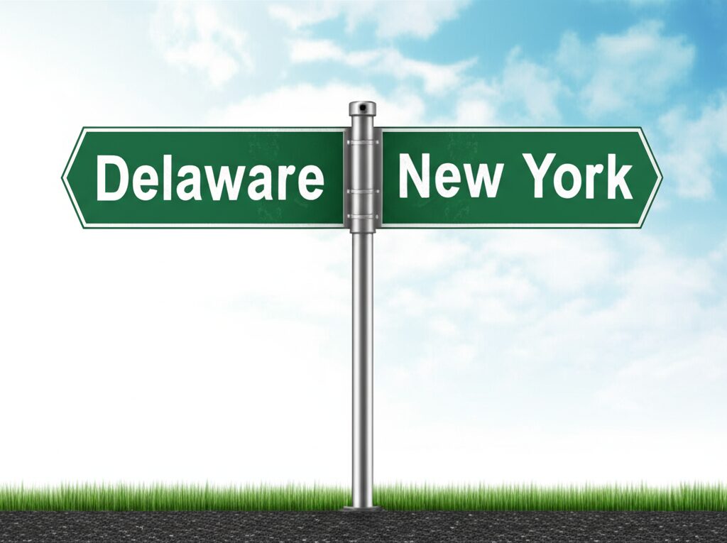 デラウェアとニューヨークの選択を示す分岐点
