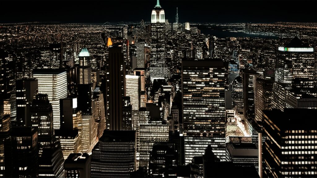 ニューヨークの夜景とビジネス成功イメージ