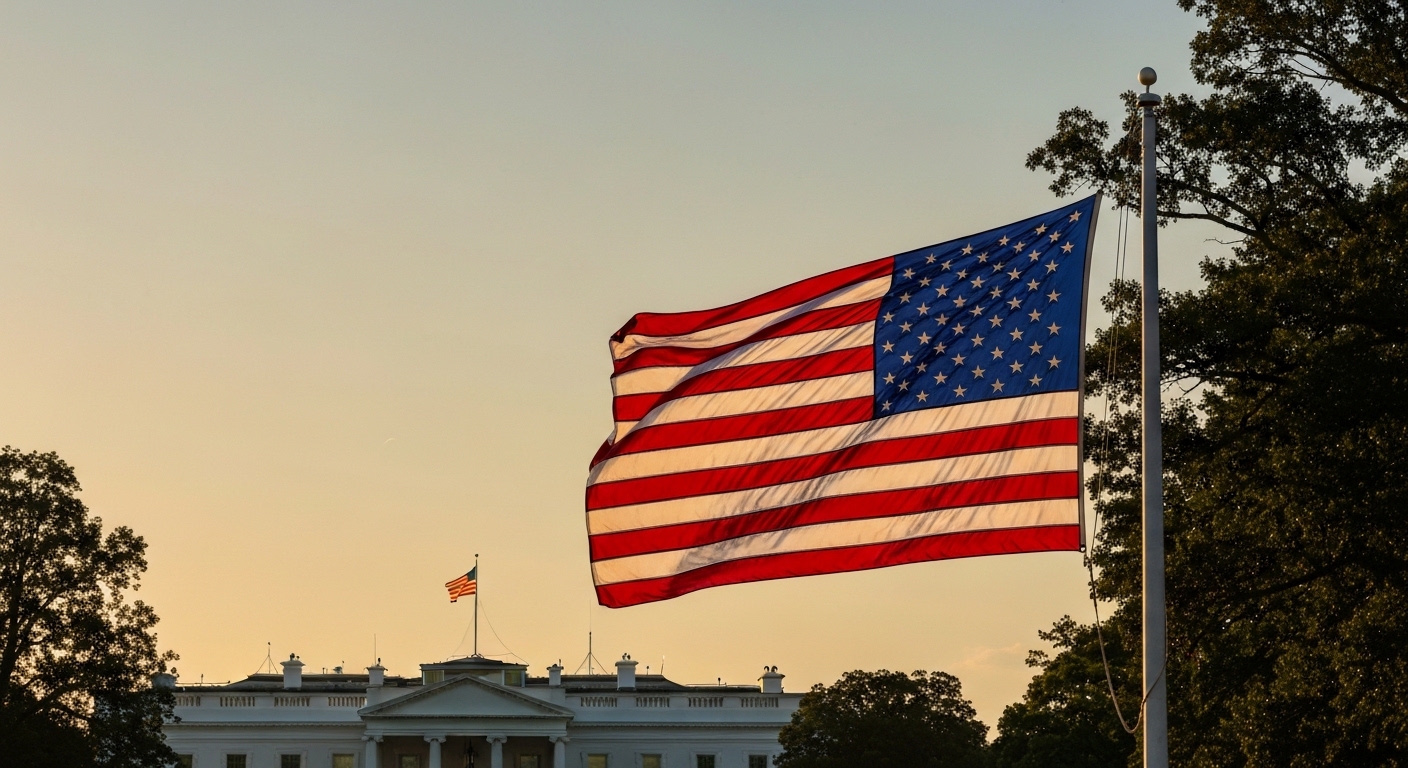 アメリカ国旗とホワイトハウス