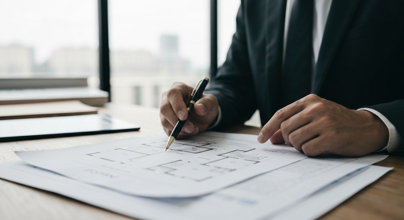 building inspection documents and floor plans on a table, professional review