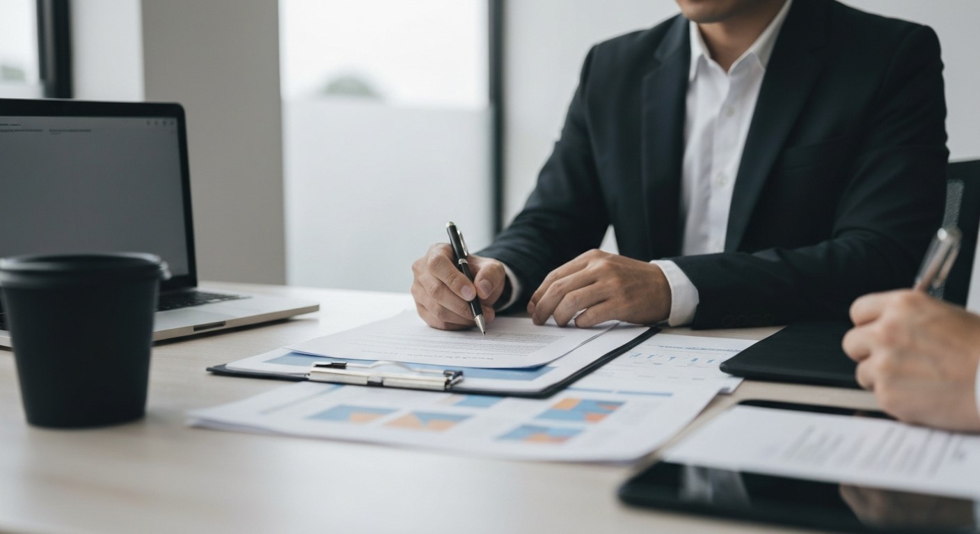 professional real estate consultation, documents on table, office