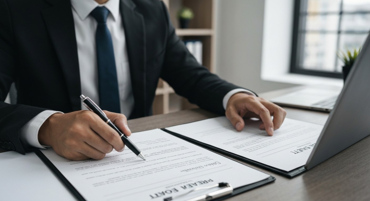 rental agreement and property documents on a desk, professional real estate office