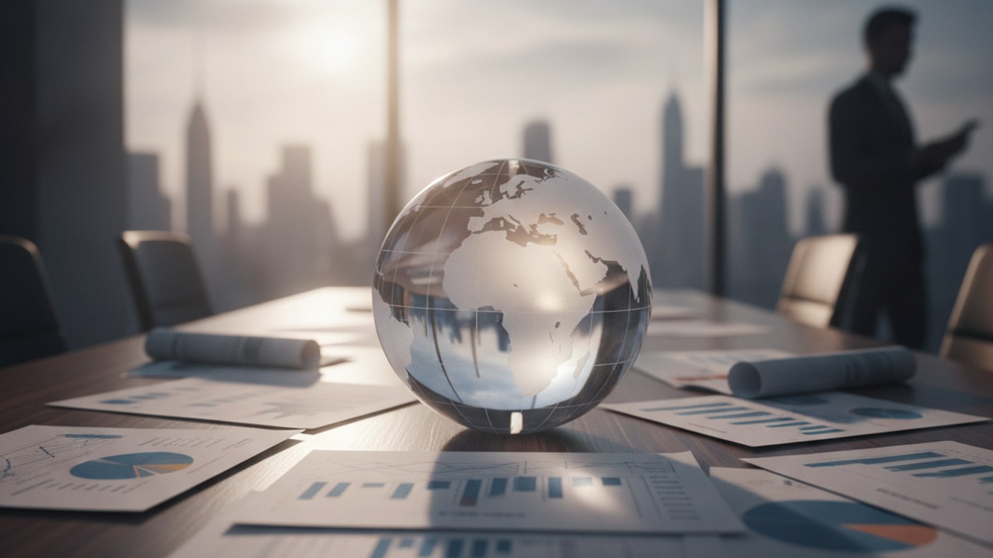 global currency exchange concept with world map and financial documents, business setting