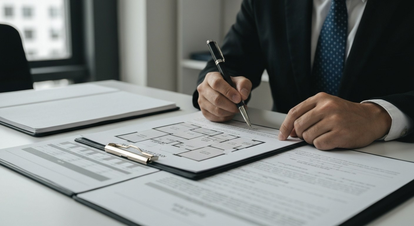 property documents and building floor plans on a desk, professional consultation