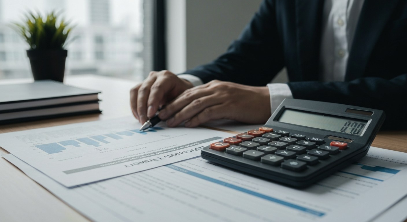 property valuation documents and calculator on a desk, professional setting