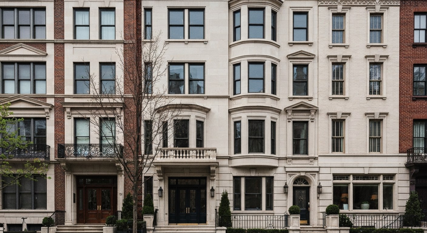 Manhattan townhouse facade, luxury residential architecture