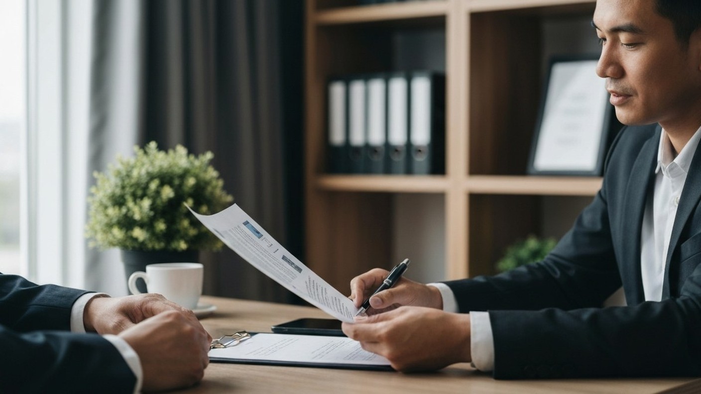 real estate agent showing documents, professional meeting