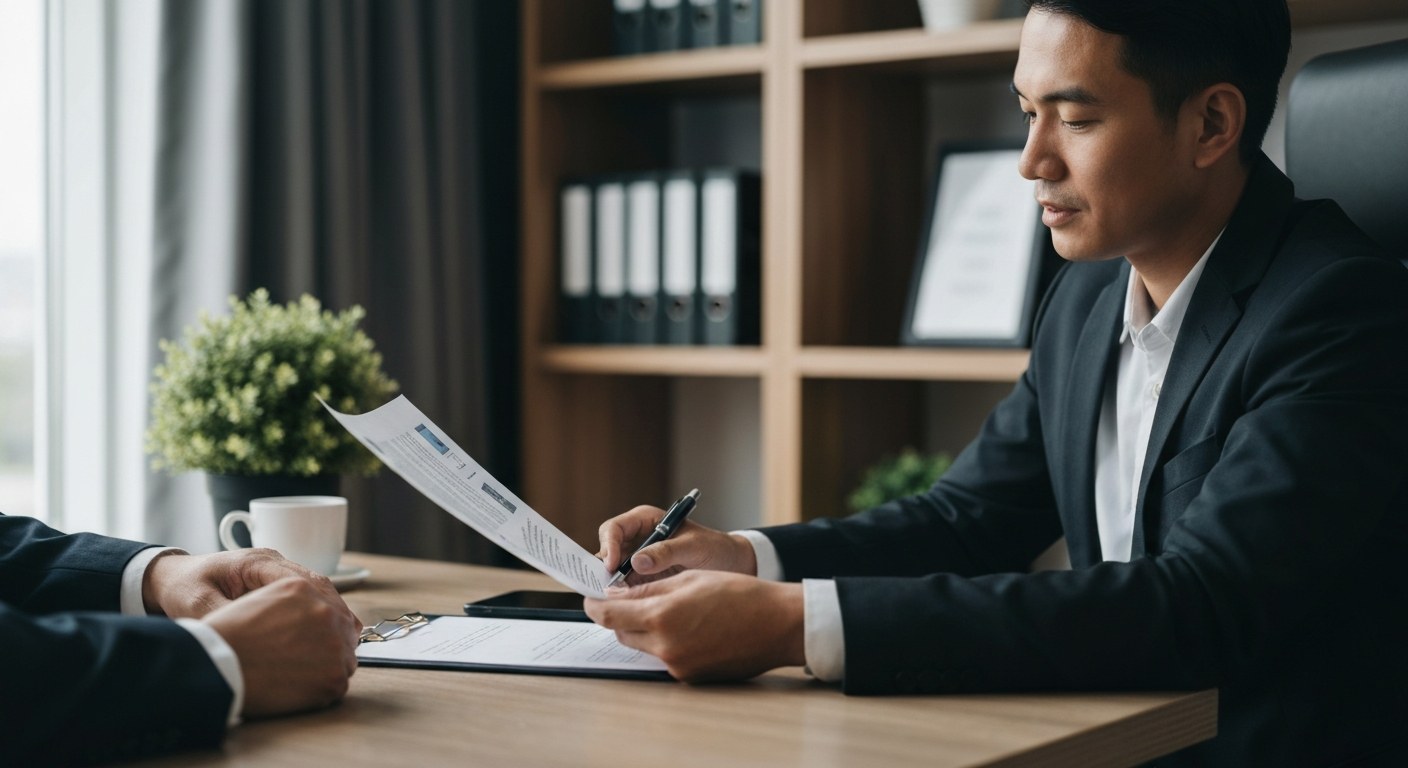 real estate agent showing documents, professional meeting