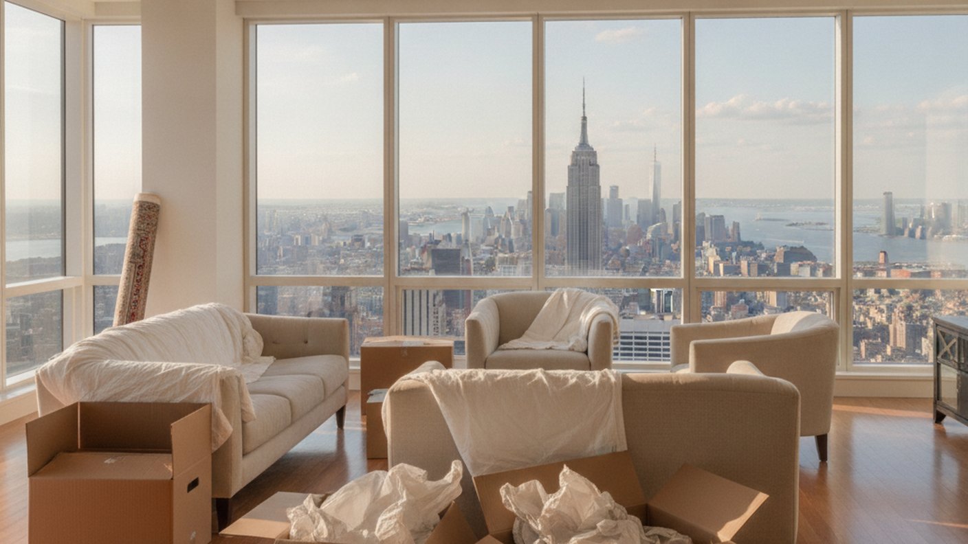 ニューヨークのアパートの部屋から見える街並み